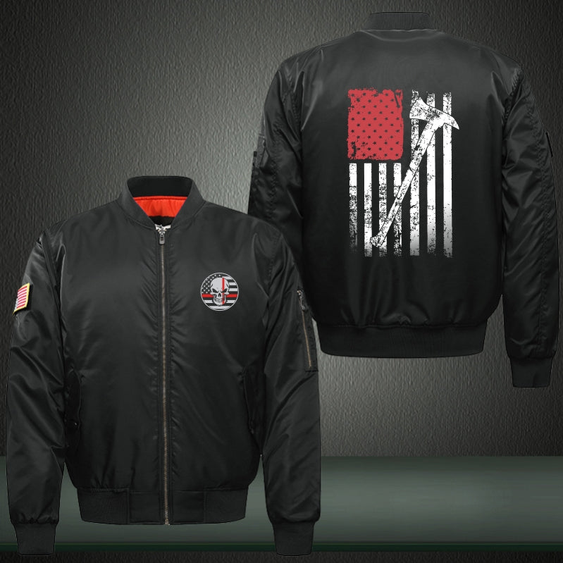 American firefighter flag Print Thicken Long Sleeve Bomber Jacket
