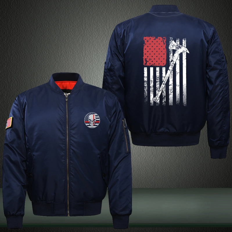 American firefighter flag Print Thicken Long Sleeve Bomber Jacket