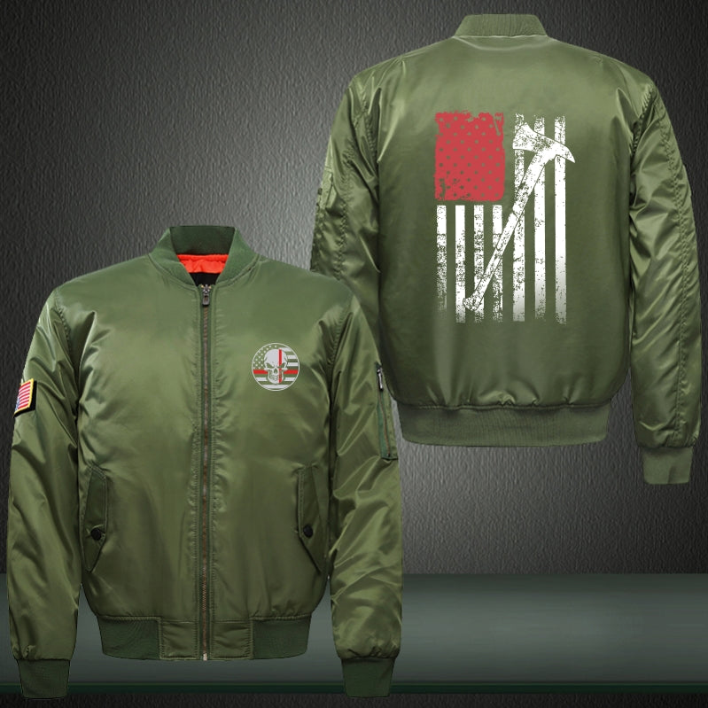 American firefighter flag Print Thicken Long Sleeve Bomber Jacket