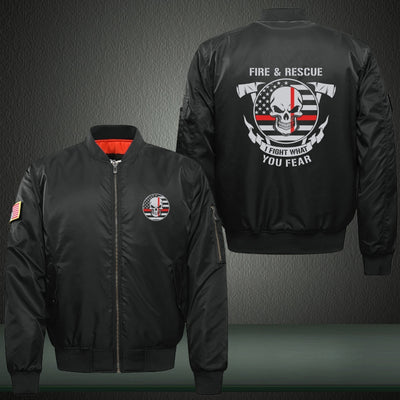 I FIGHT WHAT YOU FEAR Print Thicken Long Sleeve Bomber Jacket