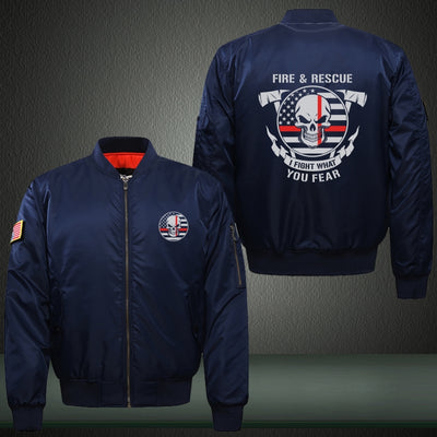 I FIGHT WHAT YOU FEAR Print Thicken Long Sleeve Bomber Jacket