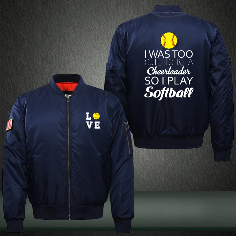 I was too cute to be a cheerleader so I play softball Print Thicken Long Sleeve Bomber Jacket