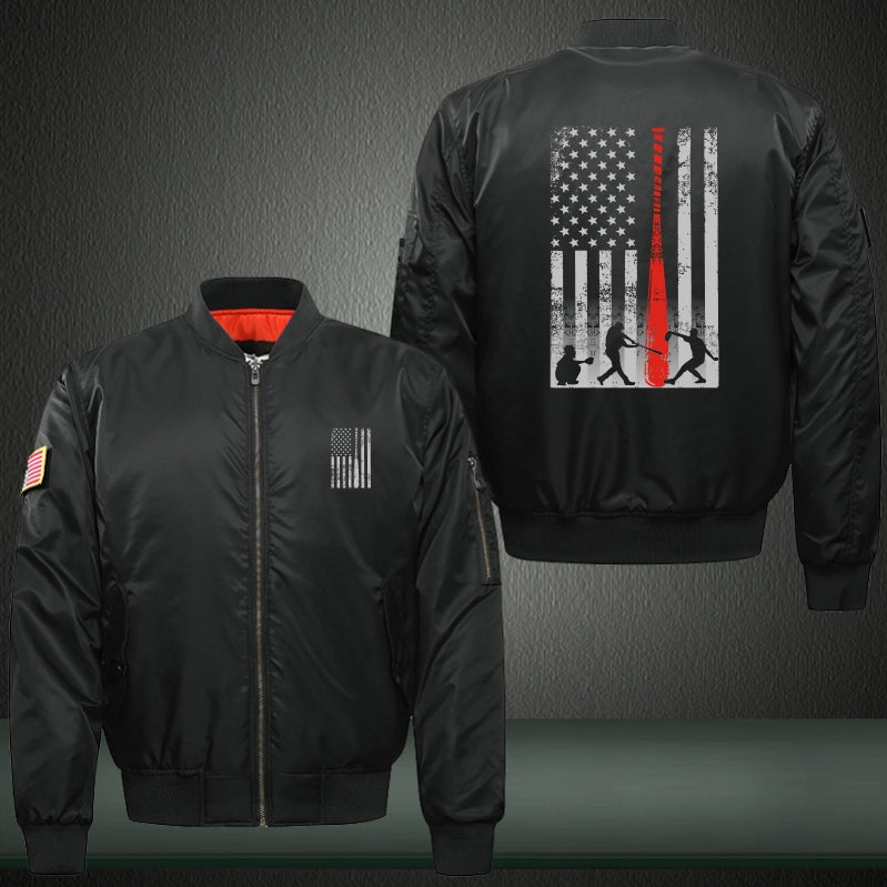 American Flag Baseball Print Thicken Long Sleeve Bomber Jacket