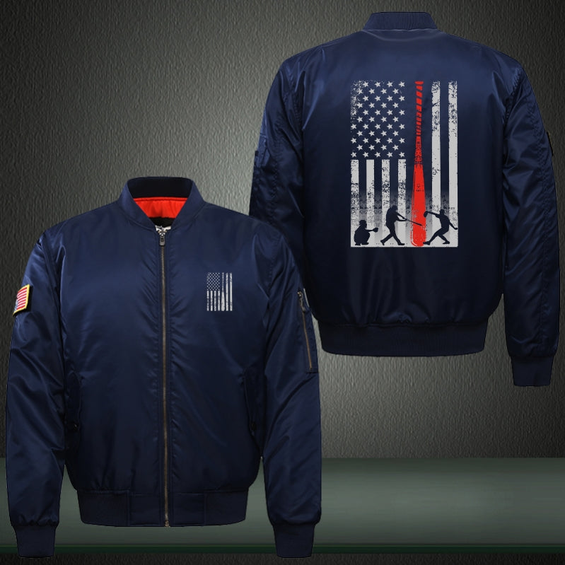 American Flag Baseball Print Thicken Long Sleeve Bomber Jacket