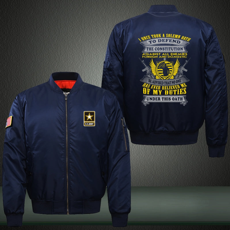 I ONCE TOOK A SOLEMN OATH TO DEFEND Print Thicken Long Sleeve Bomber Jacket