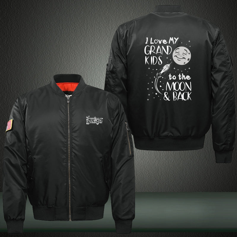 I love my grand kids to the moon and back Print Thicken Long Sleeve Bomber Jacket