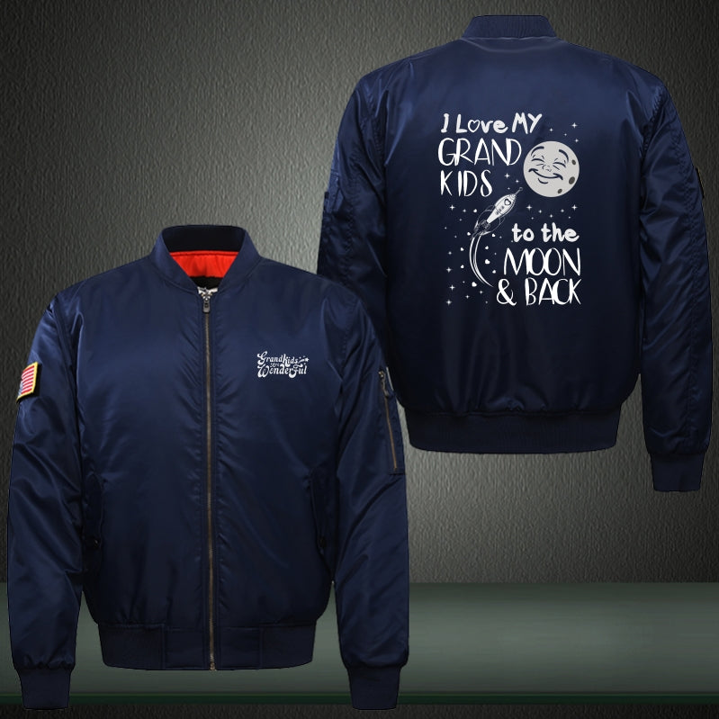 I love my grand kids to the moon and back Print Thicken Long Sleeve Bomber Jacket