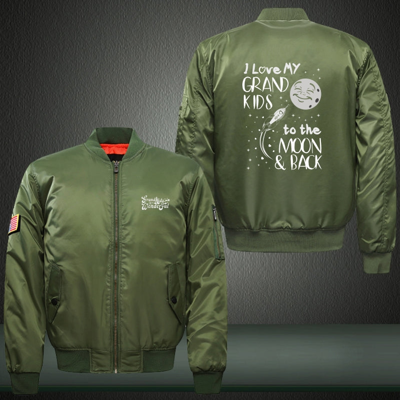 I love my grand kids to the moon and back Print Thicken Long Sleeve Bomber Jacket