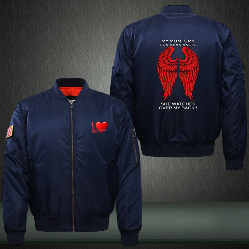 MY MOM IS MY GUARDIAN ANGEL Print Long Sleeve Bomber Jacket