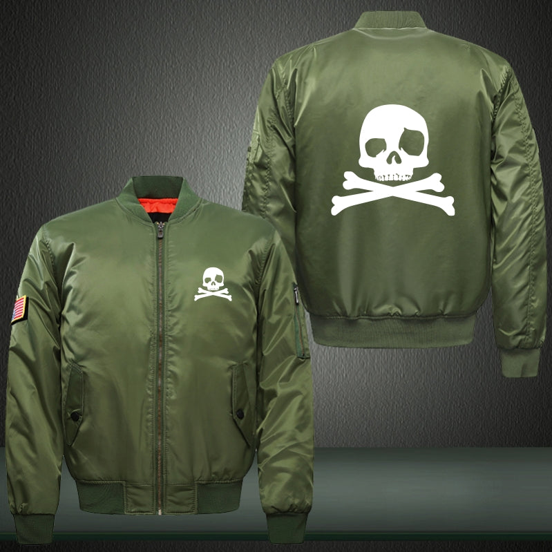 White Skull Print Long Sleeve Bomber Jacket