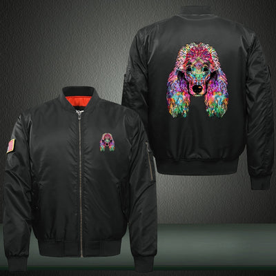 Colorful curly hair dog Print Long Sleeve Bomber Jacket