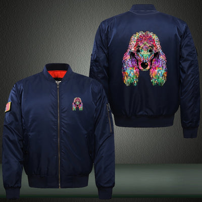 Colorful curly hair dog Print Long Sleeve Bomber Jacket