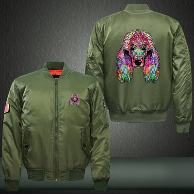 Colorful curly hair dog Print Long Sleeve Bomber Jacket