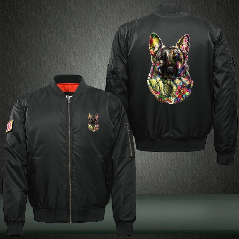 Colorful German Shepherd Print Long Sleeve Bomber Jacket
