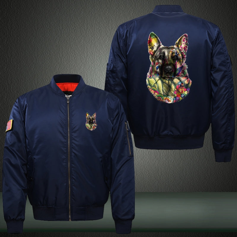 Colorful German Shepherd Print Long Sleeve Bomber Jacket