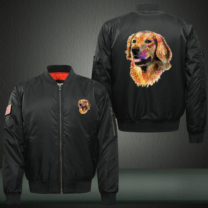 Colorful Retriever dog Print Long Sleeve Bomber Jacket