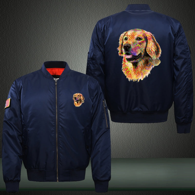 Colorful Retriever dog Print Long Sleeve Bomber Jacket