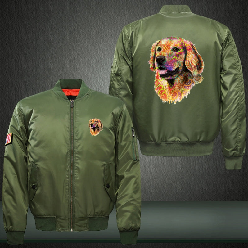 Colorful Retriever dog Print Long Sleeve Bomber Jacket
