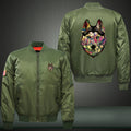 Colorful Wolf Print Long Sleeve Bomber Jacket
