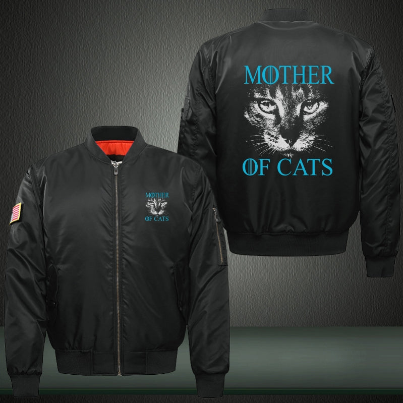 MOTHER OF CATS Print Long Sleeve Bomber Jacket