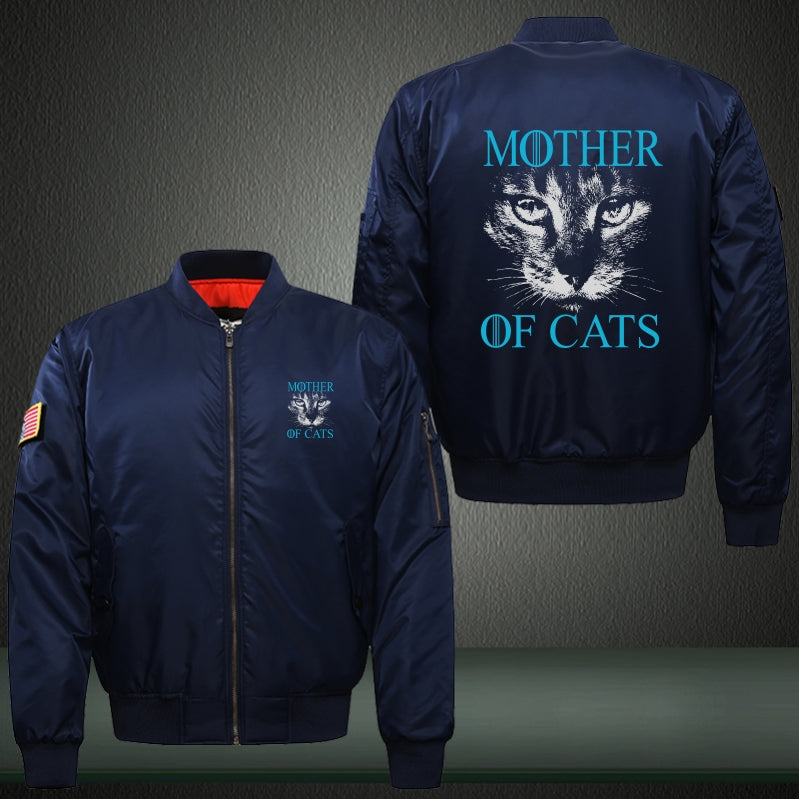 MOTHER OF CATS Print Long Sleeve Bomber Jacket