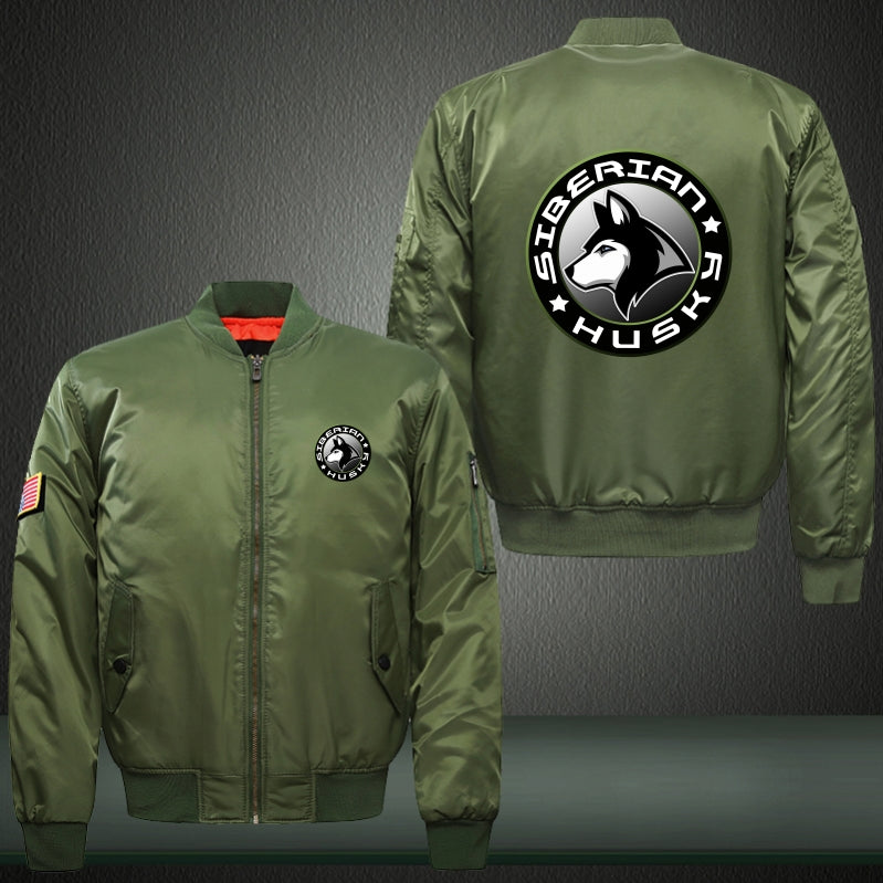 SIBERIAN HUSKY DOG Print Long Sleeve Bomber Jacket