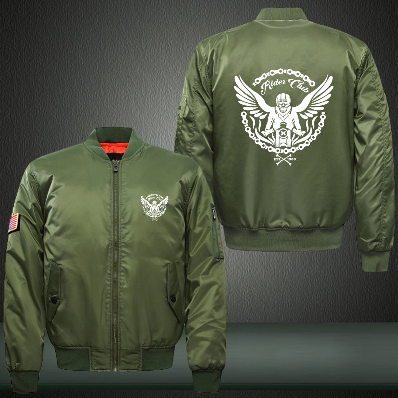 Cool Rider Club Print Long Sleeve Bomber Jacket