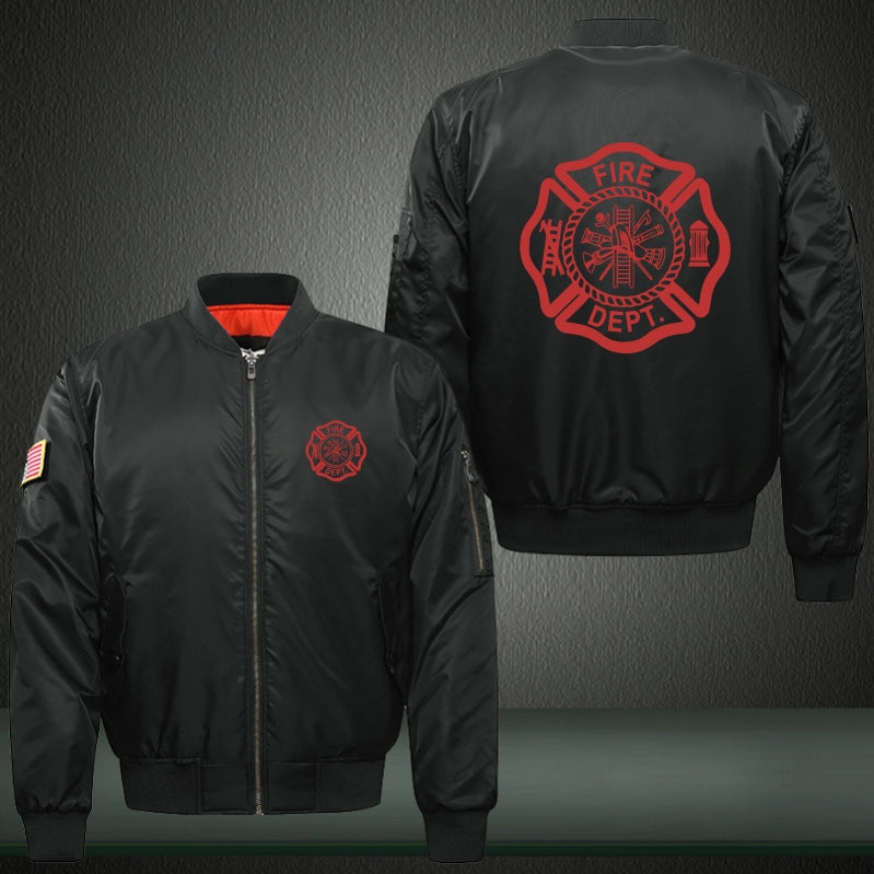 FIRE DEPT Print Long Sleeve Bomber Jacket