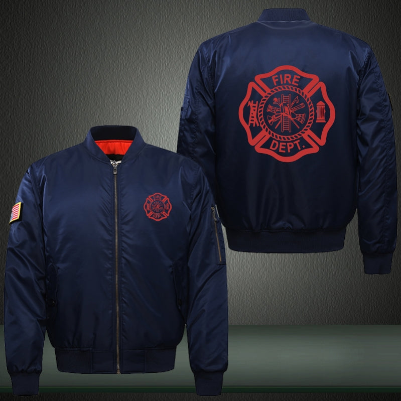 FIRE DEPT Print Long Sleeve Bomber Jacket
