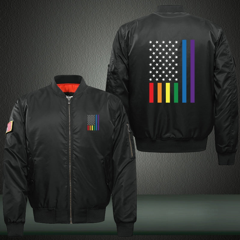 American rainbow flag Print Long Sleeve Bomber Jacket