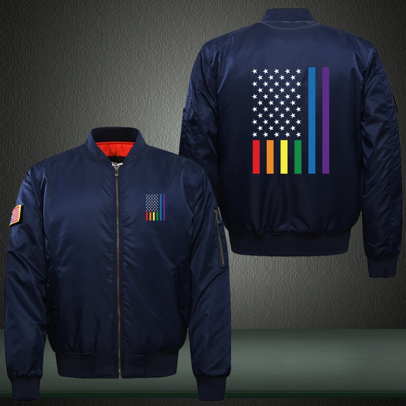 American rainbow flag Print Long Sleeve Bomber Jacket
