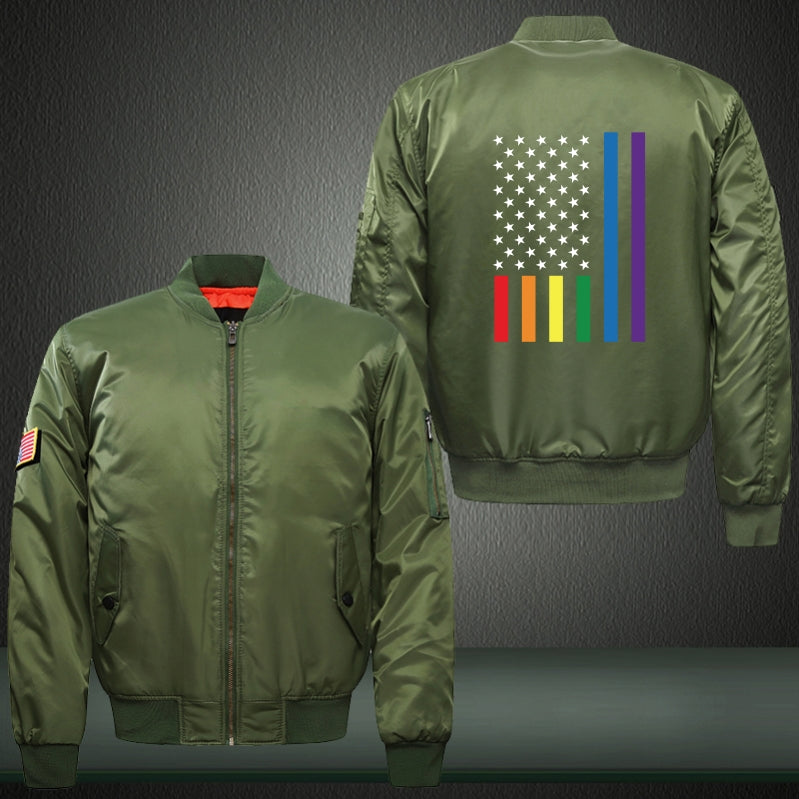American rainbow flag Print Long Sleeve Bomber Jacket