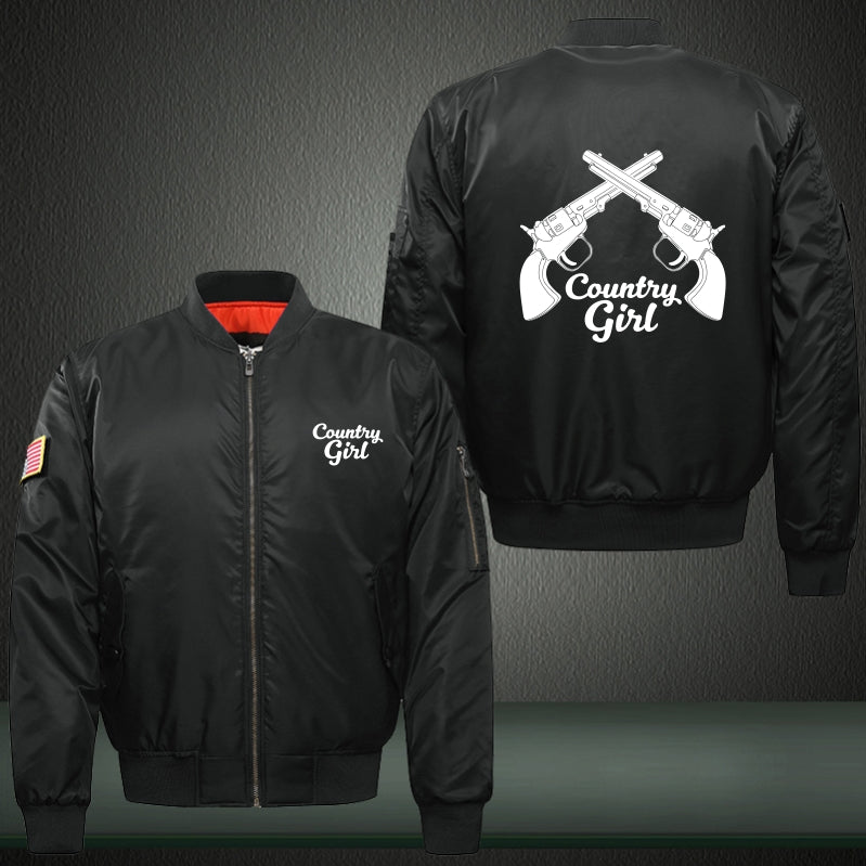 Country Girl Print Long Sleeve Bomber Jacket