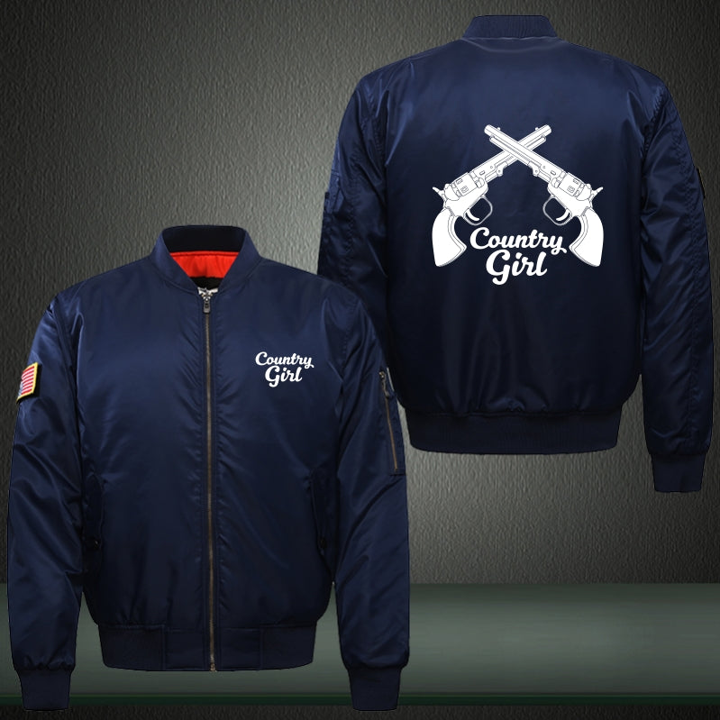 Country Girl Print Long Sleeve Bomber Jacket