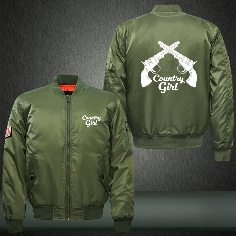 Country Girl Print Long Sleeve Bomber Jacket