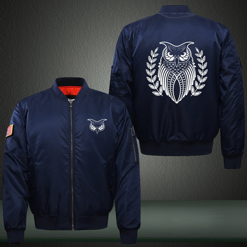 Owls Print Long Sleeve Bomber Jacket