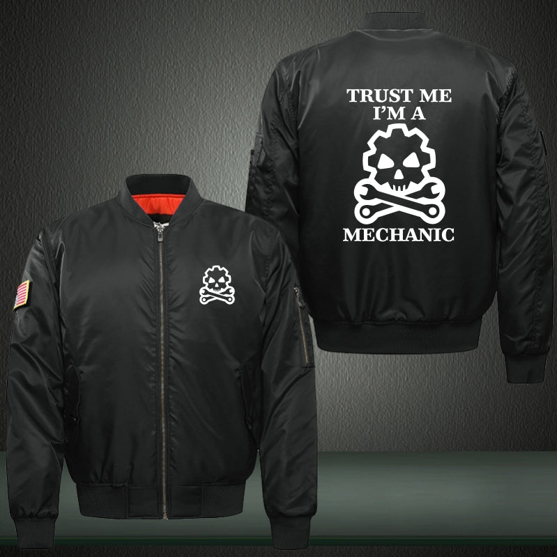 Trust me I'm a Mechanic Print Long Sleeve Bomber Jacket