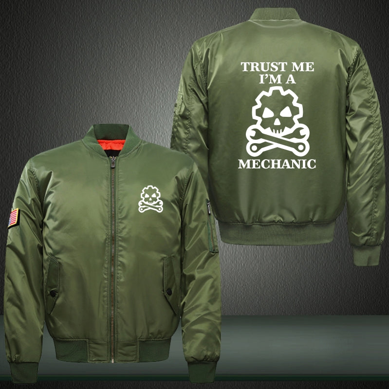 Trust me I'm a Mechanic Print Long Sleeve Bomber Jacket