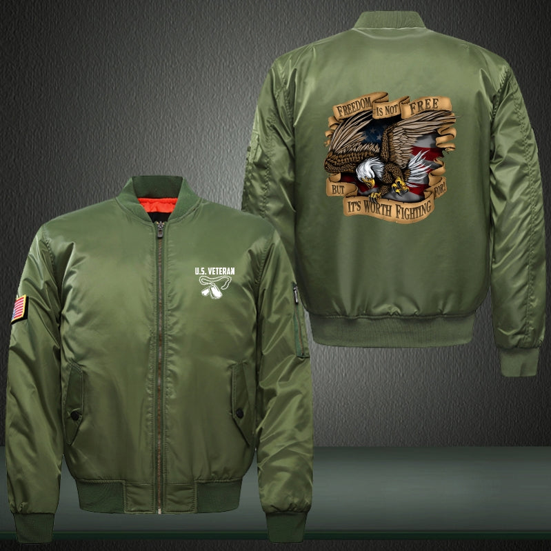 Freedom is not free Print Long Sleeve Bomber Jacket