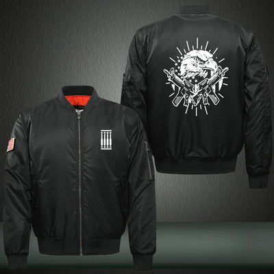 Eagle Gun Print Long Sleeve Bomber Jacket