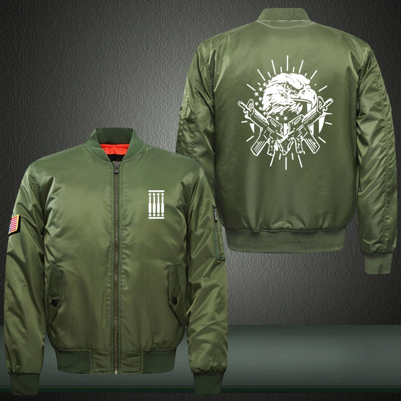 Eagle Gun Print Long Sleeve Bomber Jacket