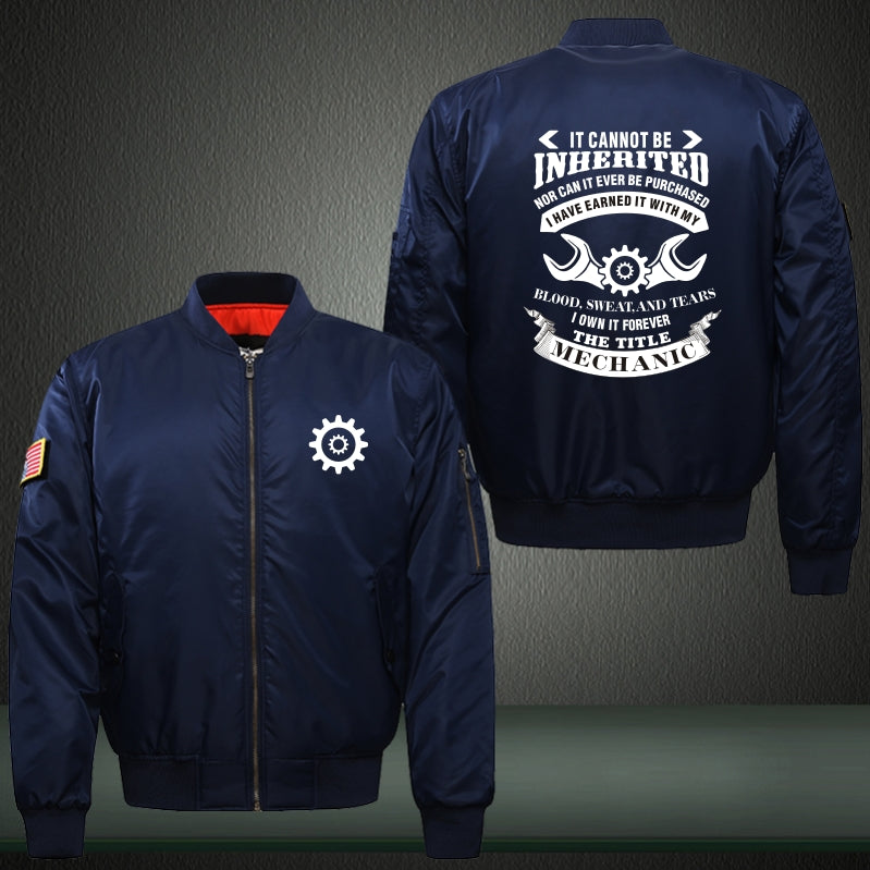 I own it forever the title mechanic Print Long Sleeve Bomber Jacket