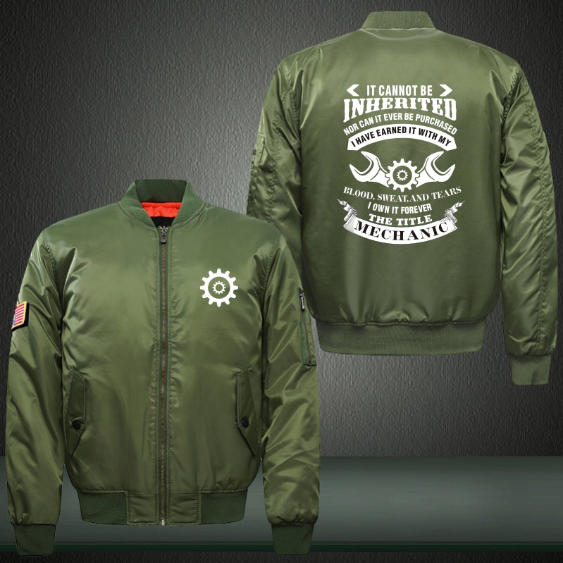 I own it forever the title mechanic Print Long Sleeve Bomber Jacket