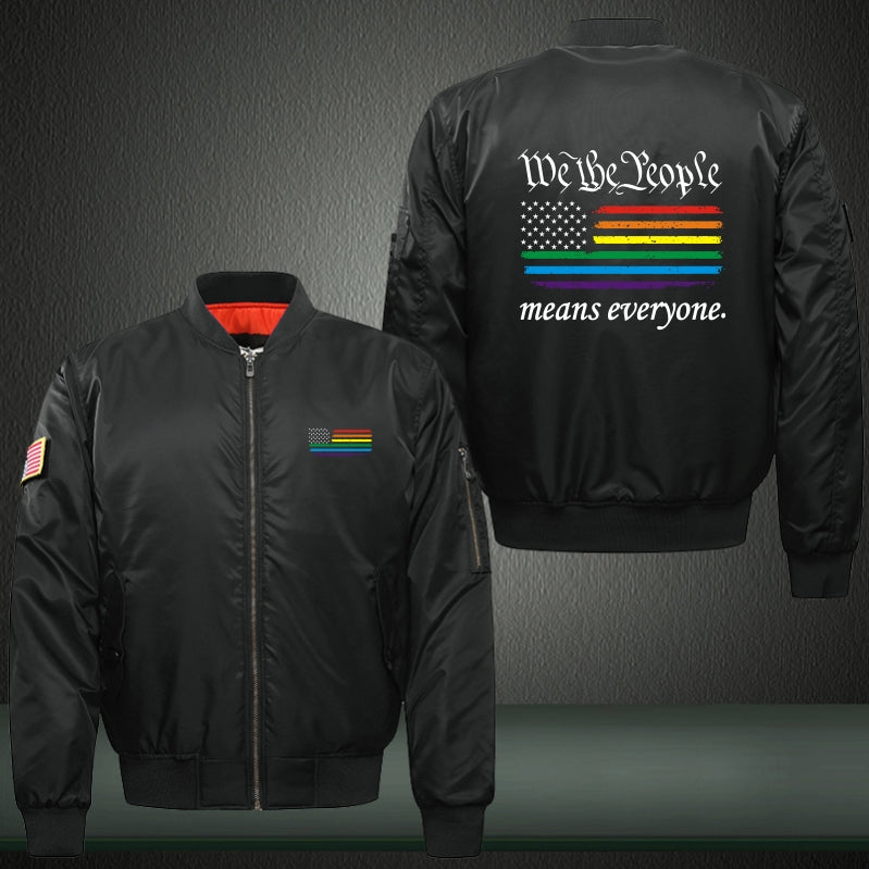 We the people mean everyone Print Long Sleeve Bomber Jacket
