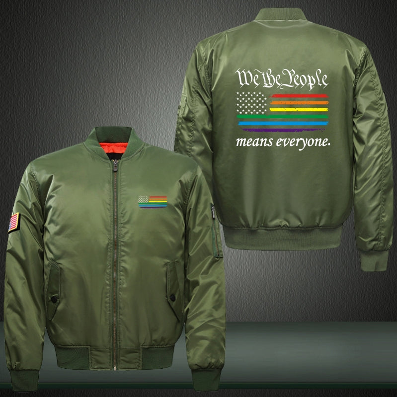 We the people mean everyone Print Long Sleeve Bomber Jacket