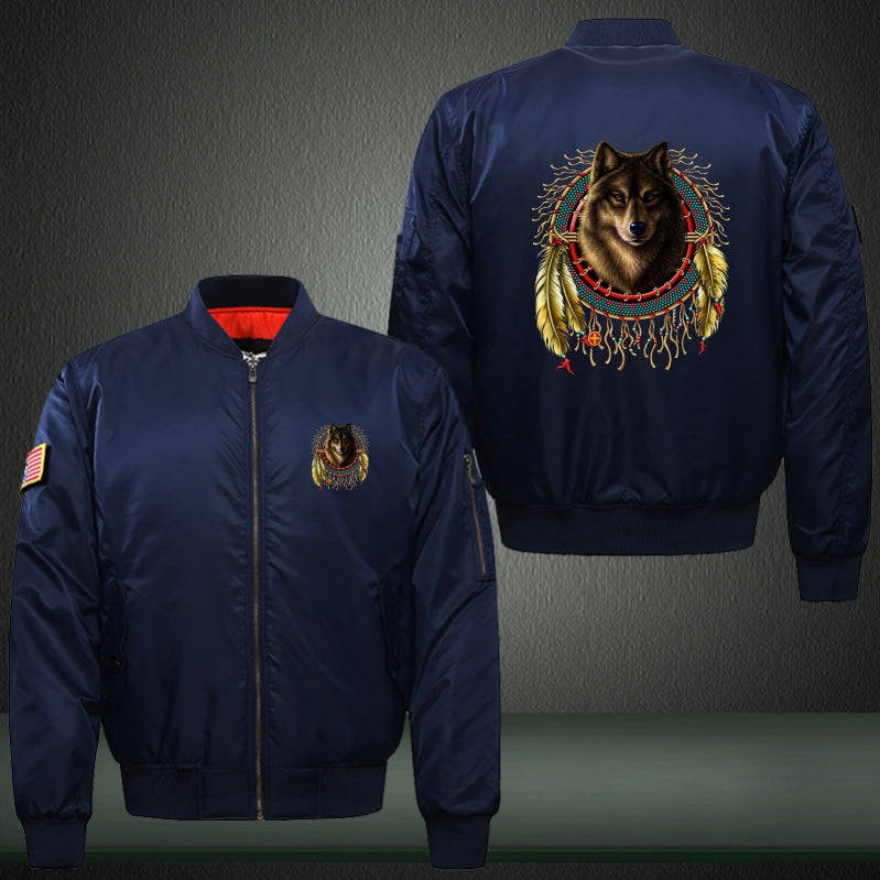 Art decor Wolf Print Long Sleeve Bomber Jacket