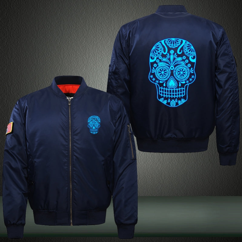 Art Skull Luminous Print Long Sleeve Bomber Jacket