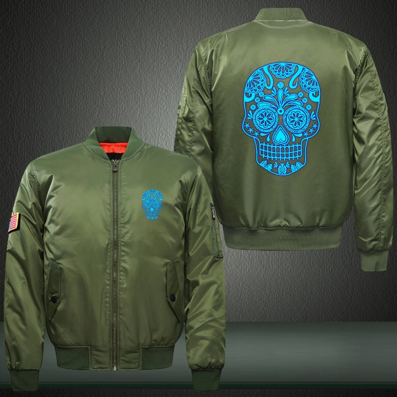 Art Skull Luminous Print Long Sleeve Bomber Jacket
