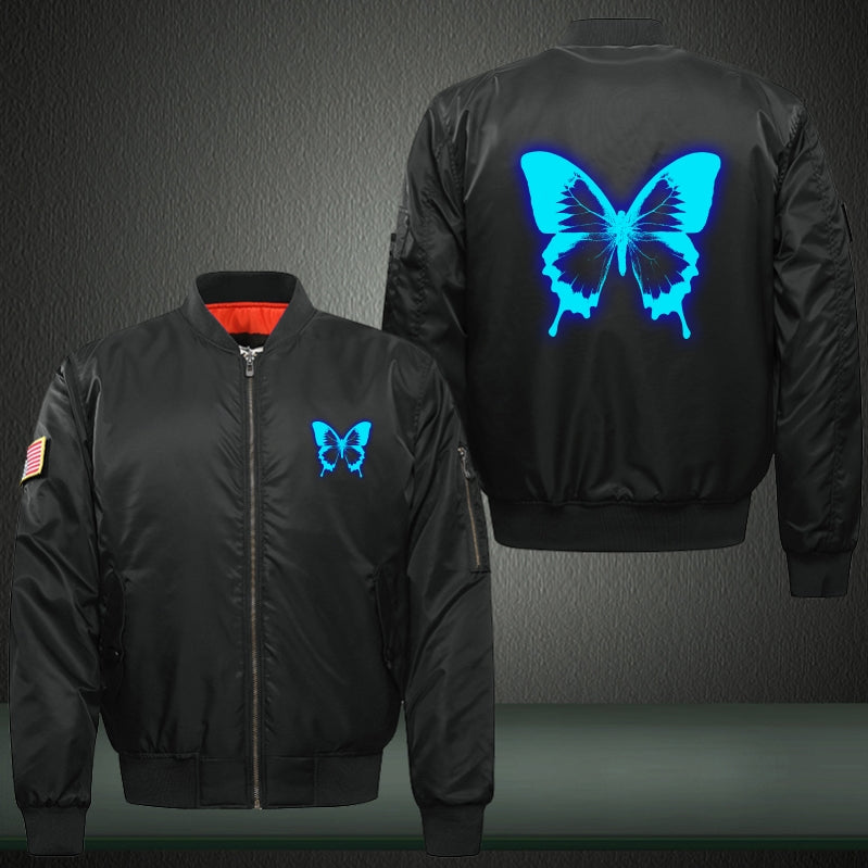 Art Butterfly Luminous Print Long Sleeve Bomber Jacket