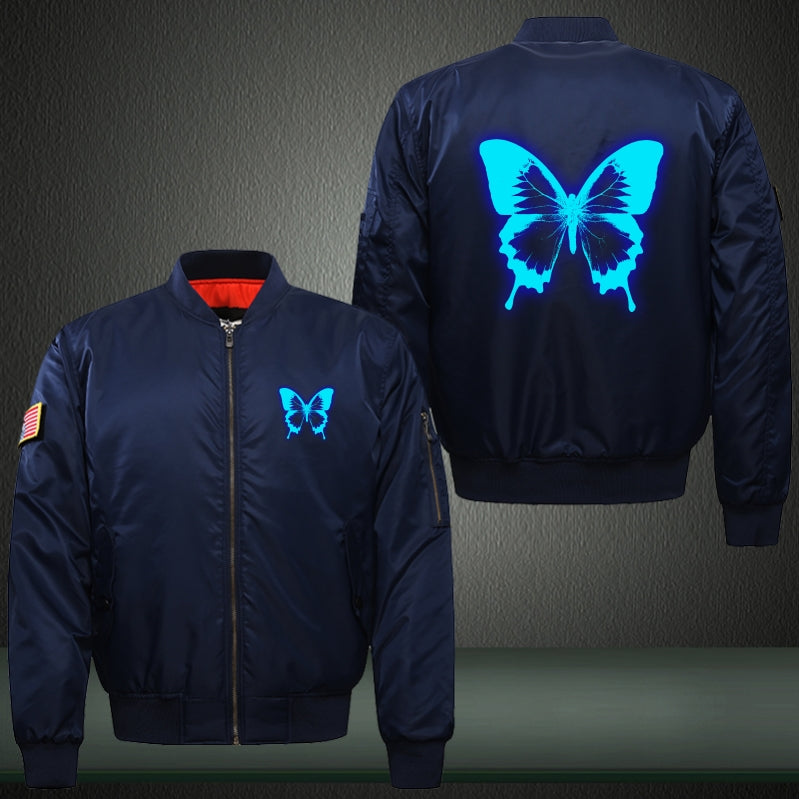 Art Butterfly Luminous Print Long Sleeve Bomber Jacket